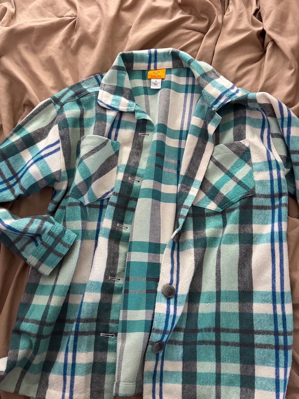 Plaid Button-Up Shacket in Aqua & Teal